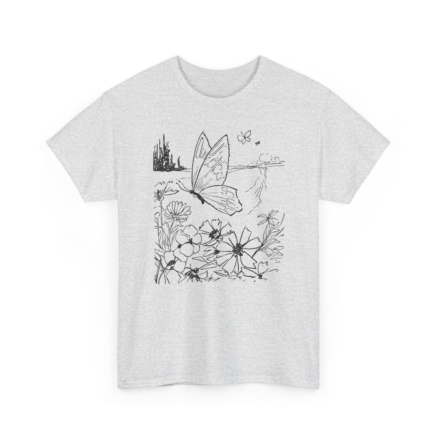 vintage butterfly and flower illustration reproduction tshirt