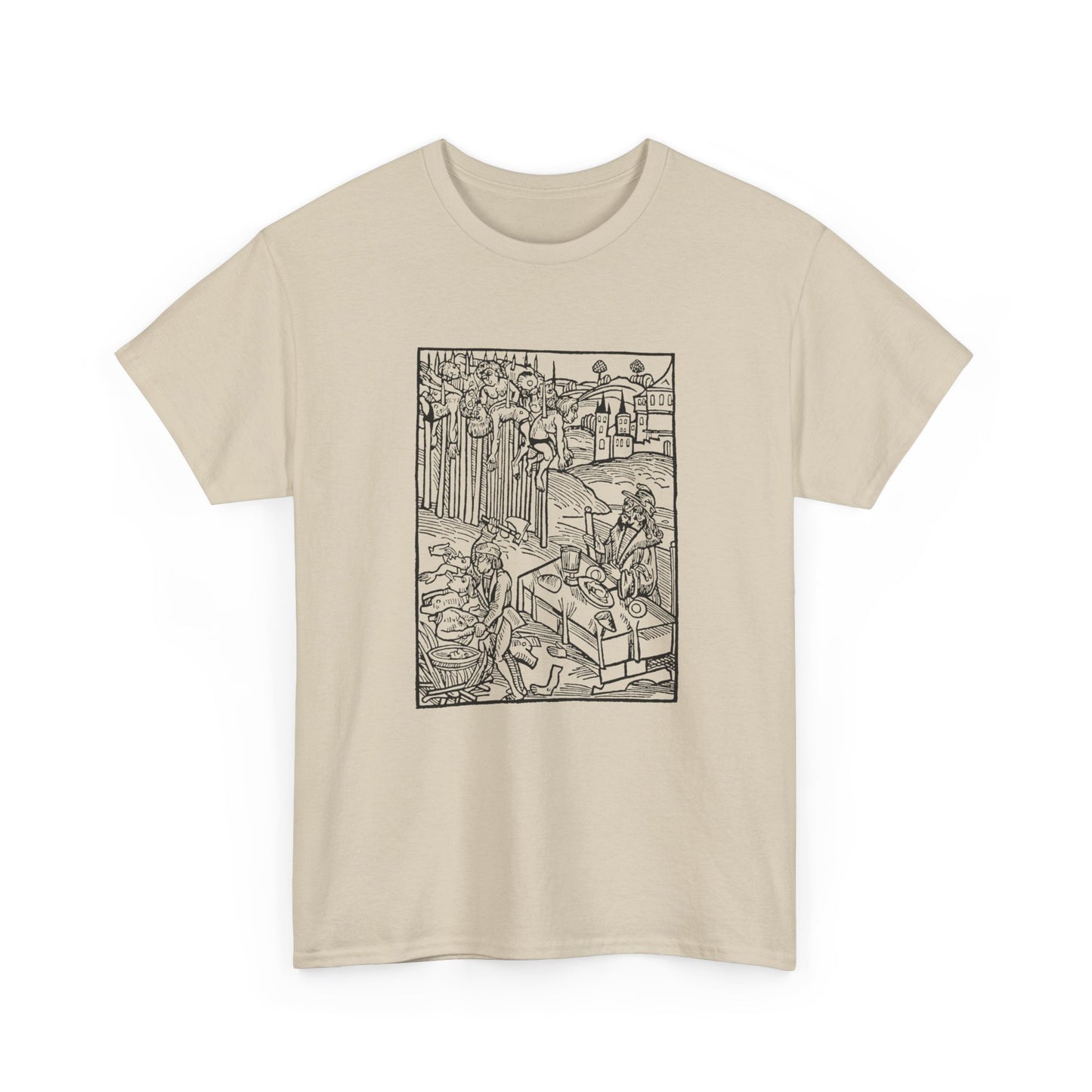 vlad the impaler dining near the mutilated bodies of his victims 1499 german woodcut by ambrosius huber tshirt