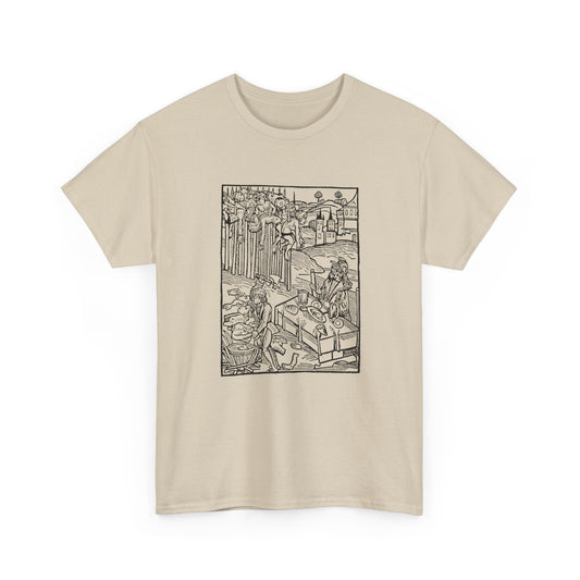 vlad the impaler dining near the mutilated bodies of his victims 1499 german woodcut by ambrosius huber tshirt