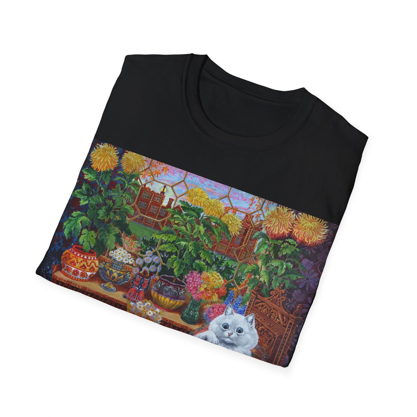 louis wain thinking cat with flowers tshirt