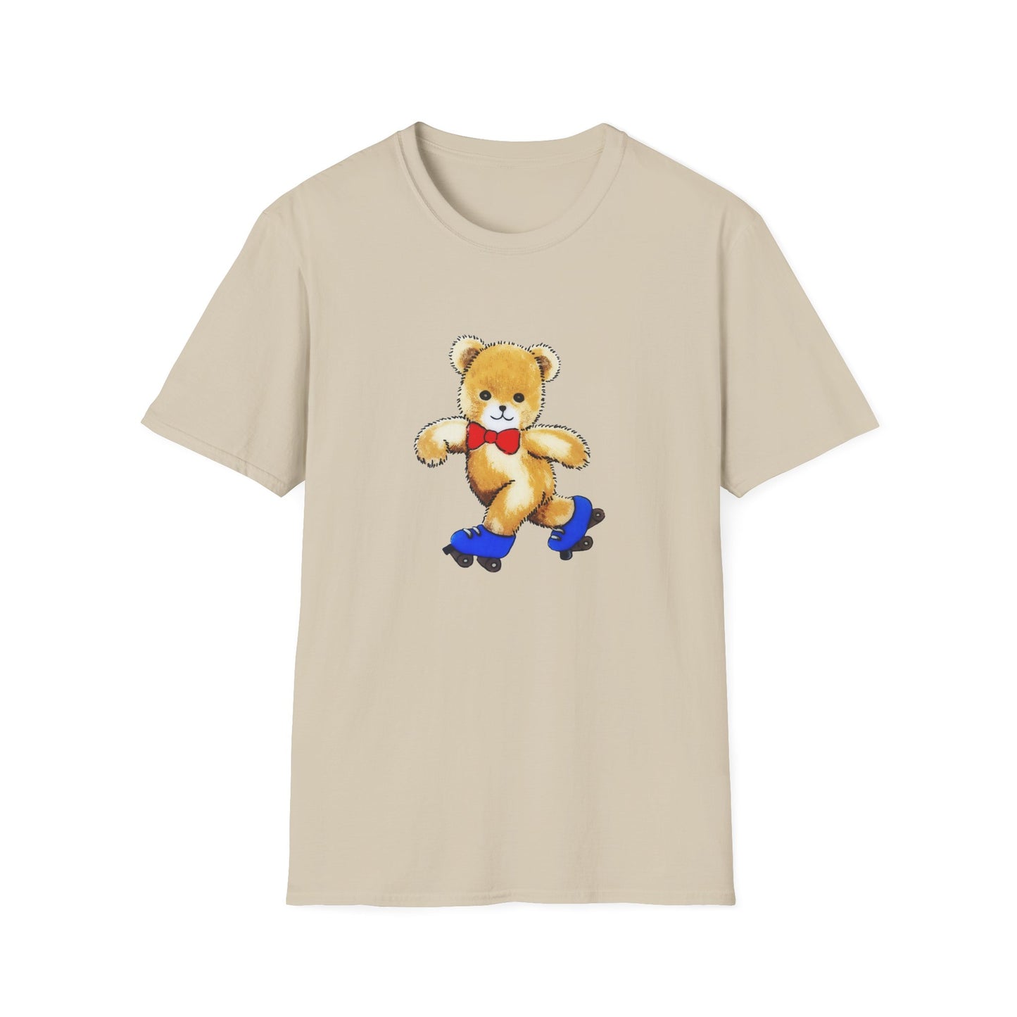 roller skating cute vintage teddy bear illustration reproduction tshirt
