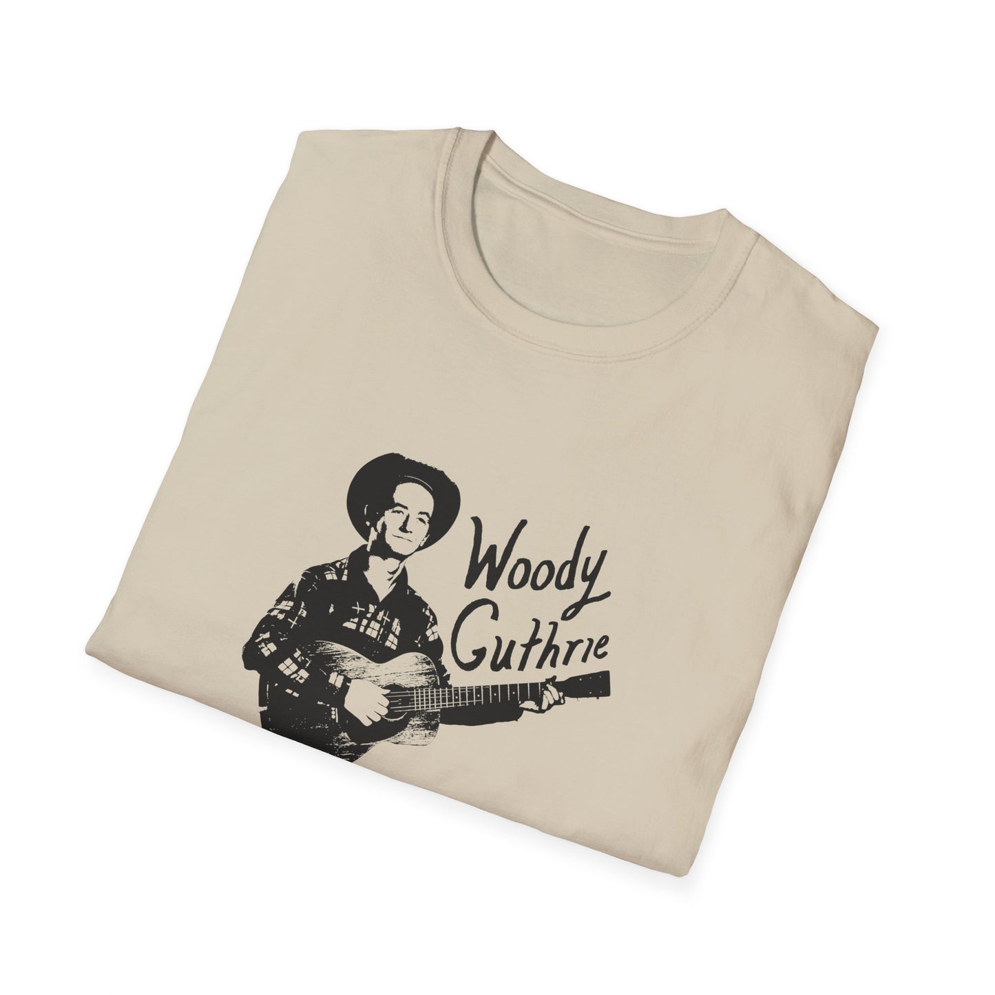 woody guthrie playing his guitar fan art tshirt