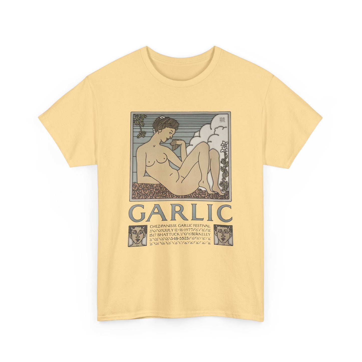 1970s chez panisse garlic festival david lance goines poster reproduction tshirt