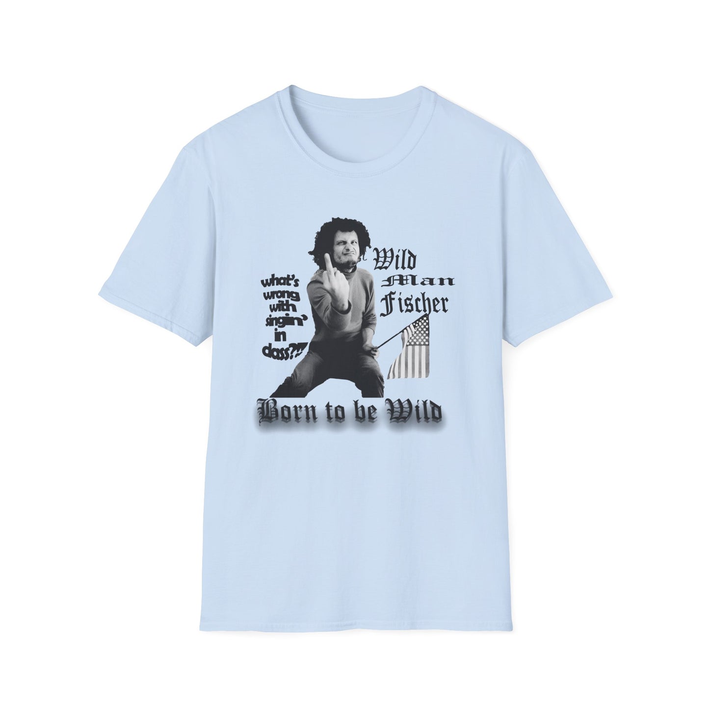 wild man fischer middle finger in black tshirt