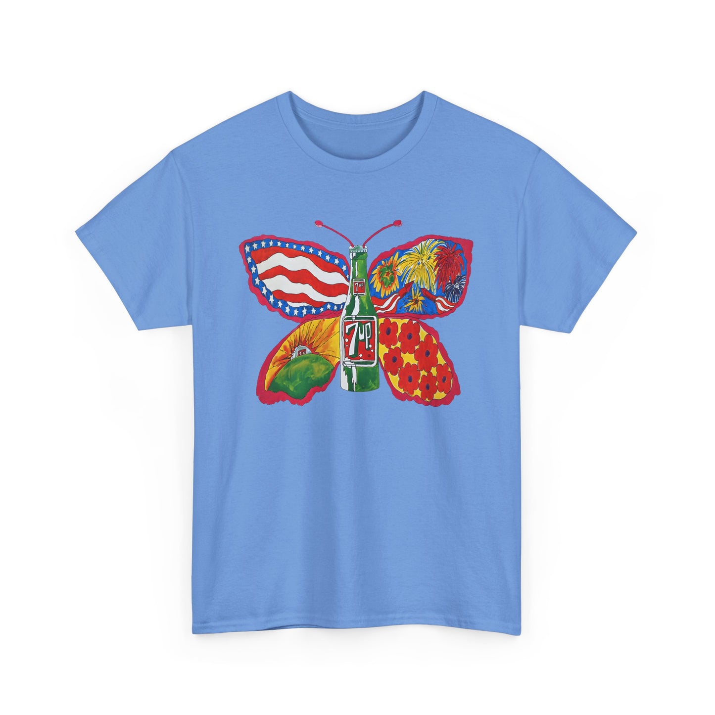 1971 psychedelic ad for 7 up butterfly and bottle reproduction custom edit tshirt