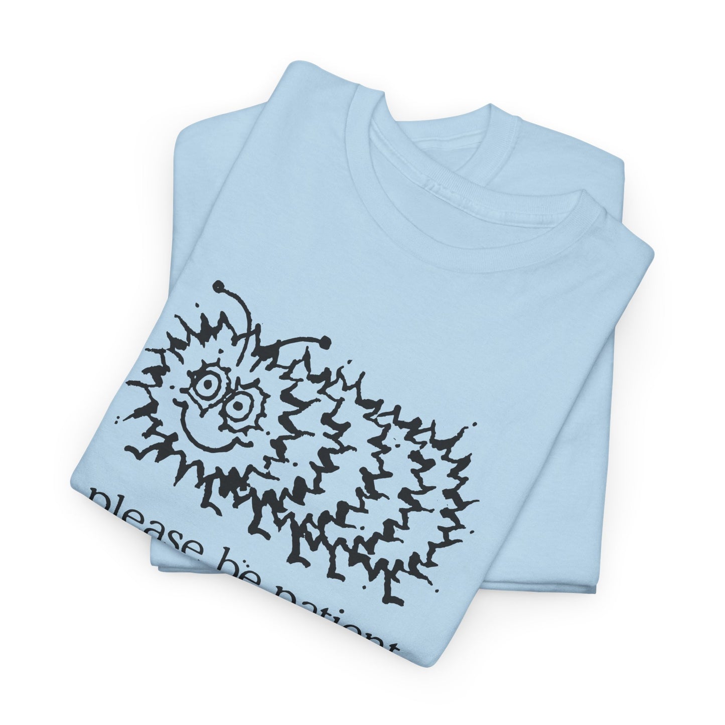 vintage please be patient god isn't finished with me yet caterpillar reproduction tshirt