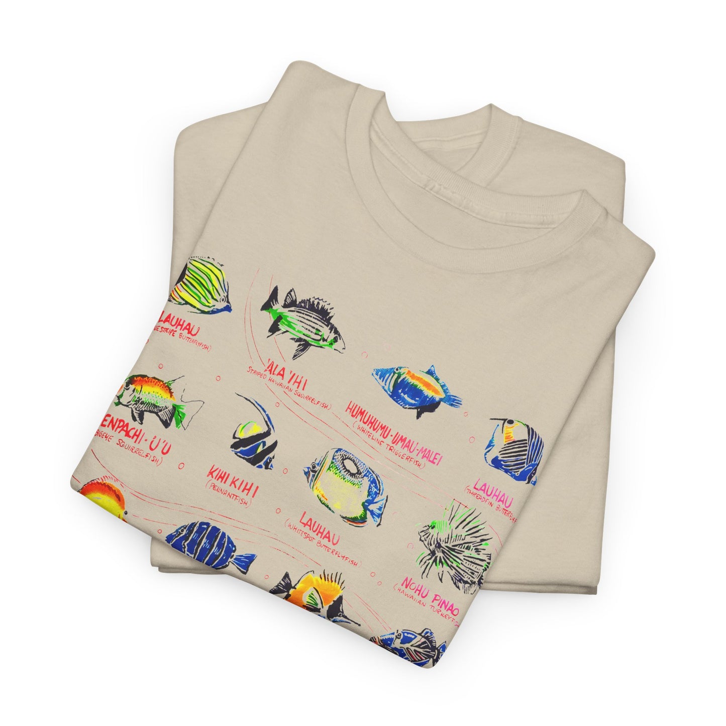 vintage hawaiian fishes reproduction with fish names tshirt