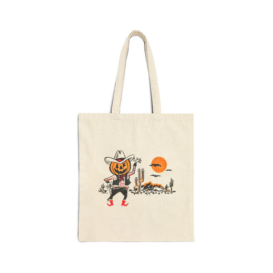 vintage cowboy pumpkin trick or treat bag graphic reproduction cotton canvas tote bag