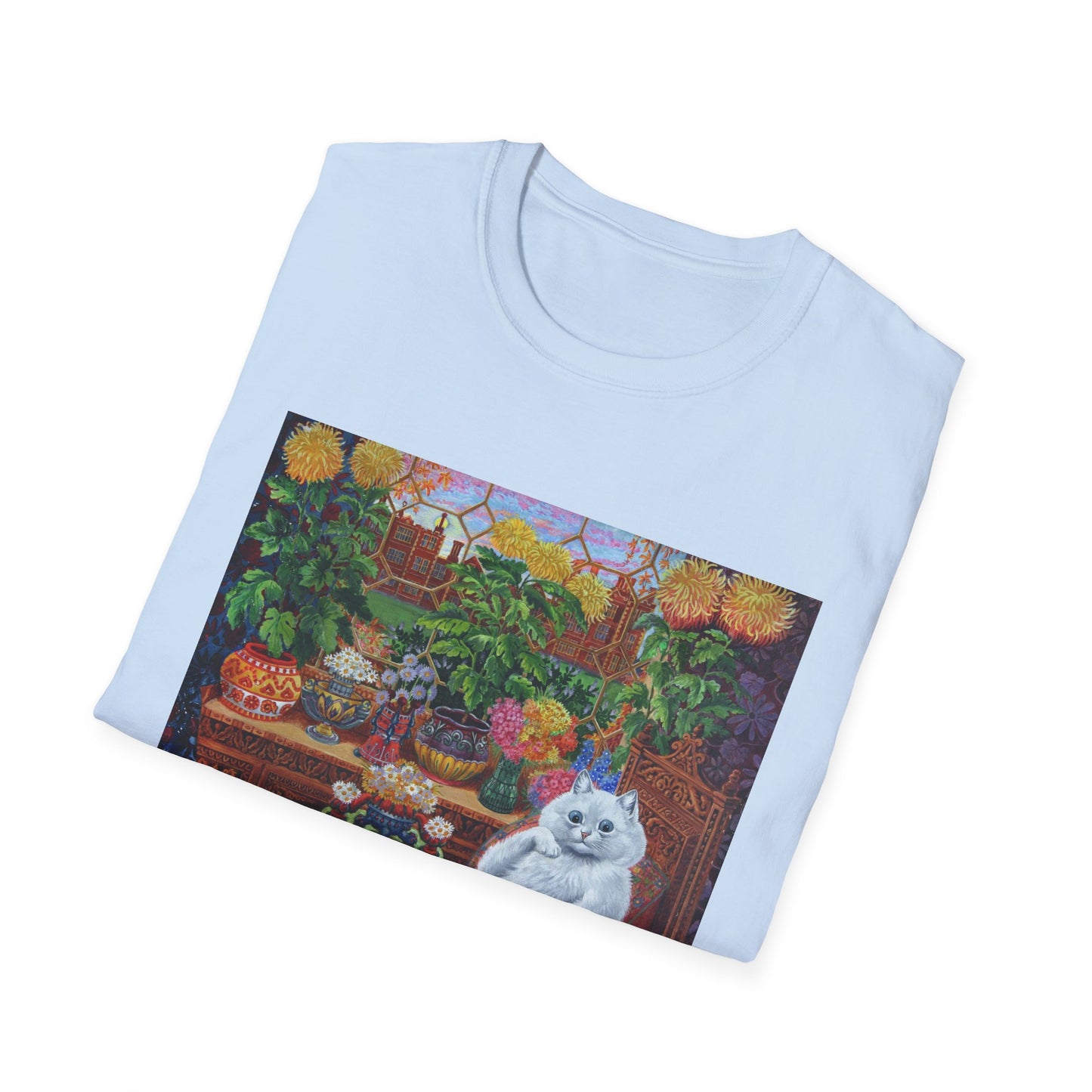 louis wain thinking cat with flowers tshirt