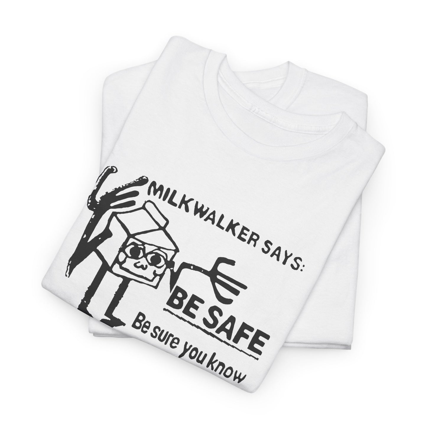 mid 80s darigold anthropomorphic milk carton safety message reproduction in black tshirt