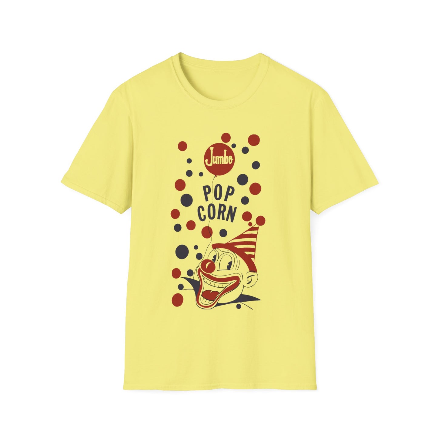 1960s popcorn box logo with a weird popcorn mascot clown tshirt