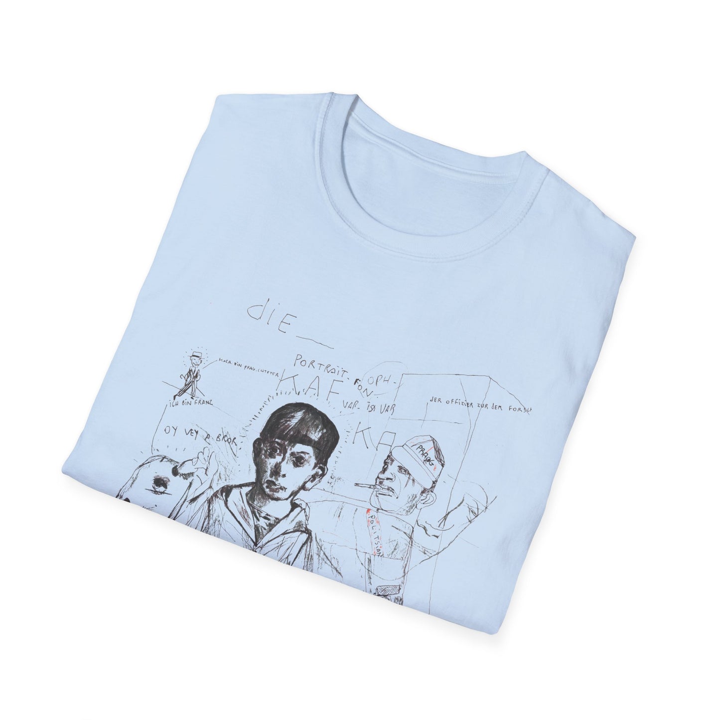 1985 stephane mandelbaum drawing "die portrait von kafka" on a tshirt