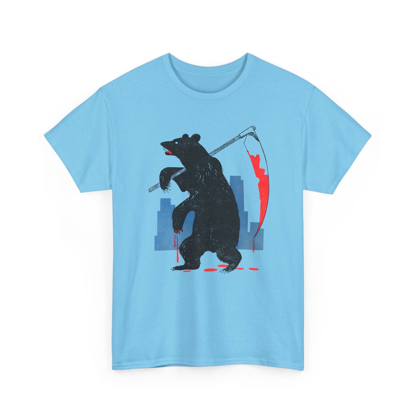 mid century manolo prieto bear with scythe book cover tshirt