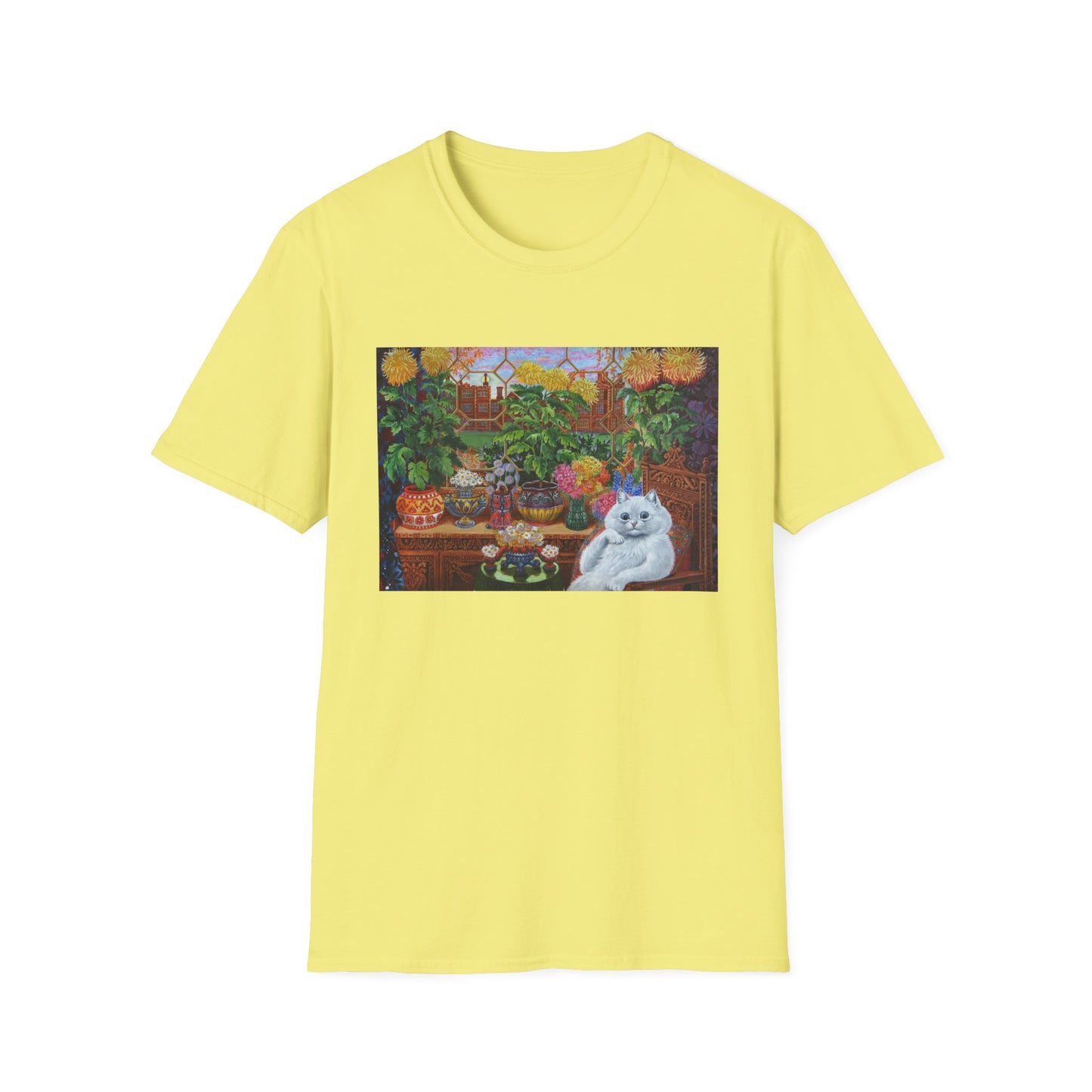 louis wain thinking cat with flowers tshirt