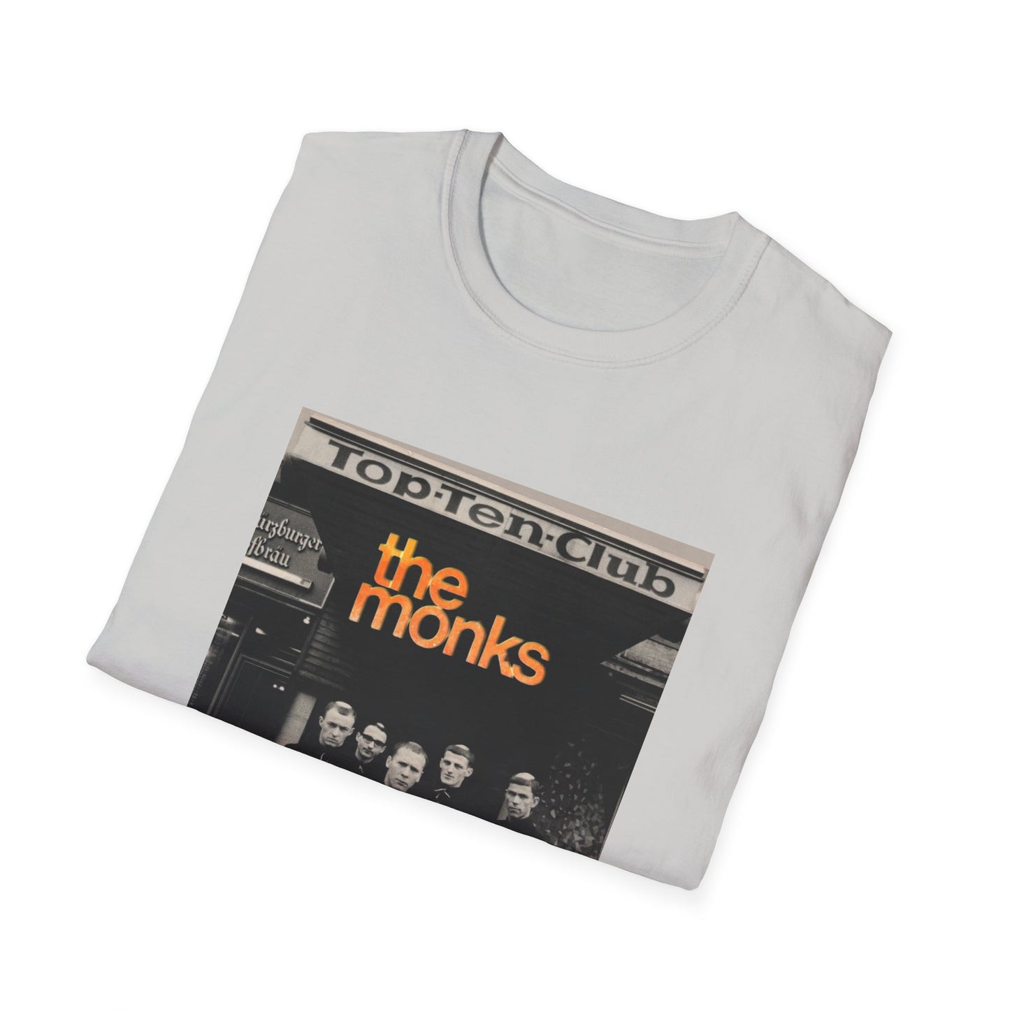 1960s experimental rock n roll band the monks in front of the top ten club tshirt