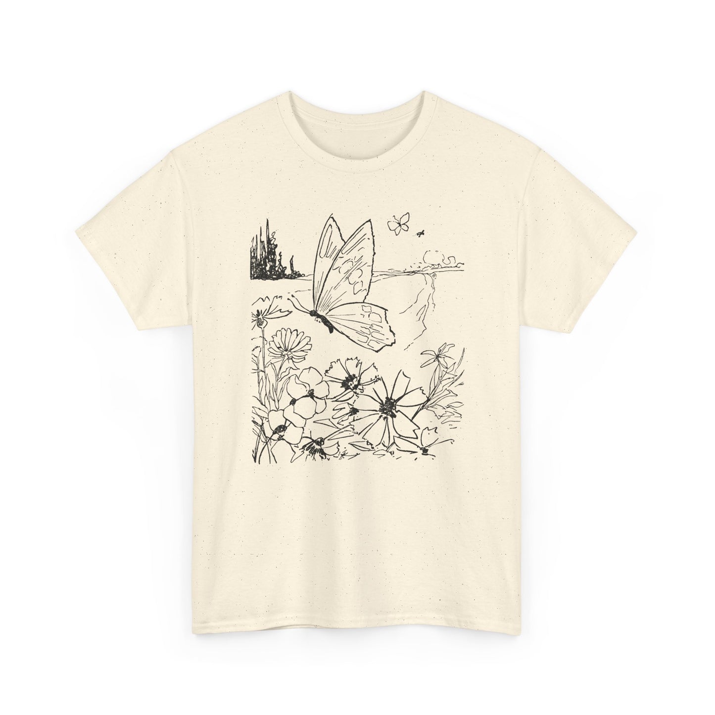 vintage butterfly and flower illustration reproduction tshirt