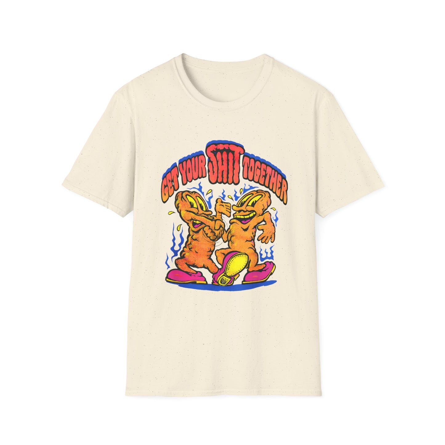 1970s graphic "get your shit together" two shits shaking hands tshirt