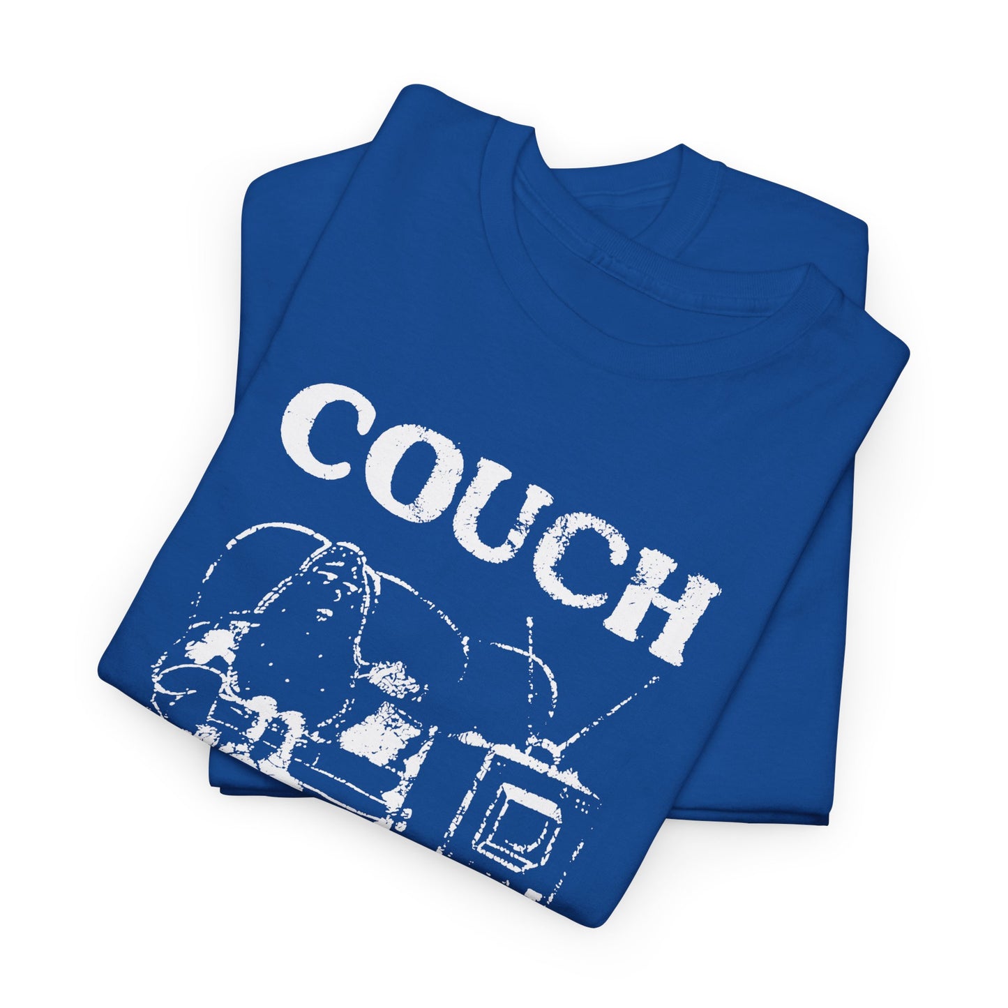vintage couch potato reproduction in white graphic tshirt
