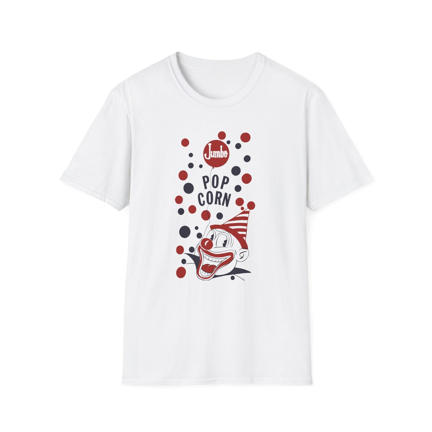 1960s popcorn box logo with a weird popcorn mascot clown tshirt