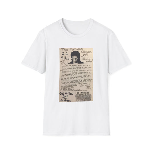 1982 show poster tshirt gg allin and the jabbers