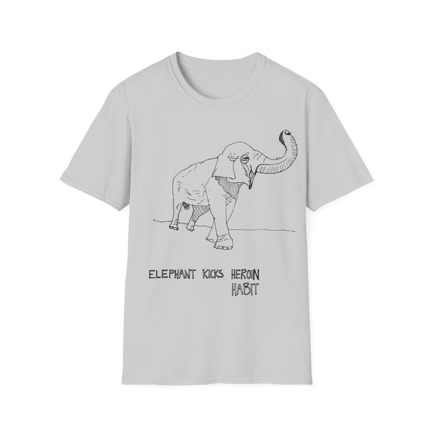 elephant kicks heroin habit original drawing tshirt. reference to xiguang the elephant