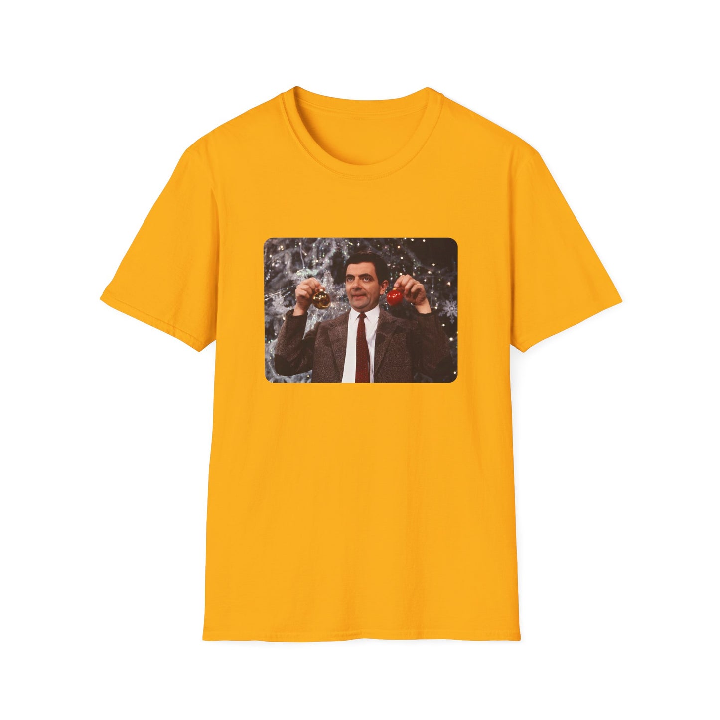 mr bean with christmas ornaments tshirt