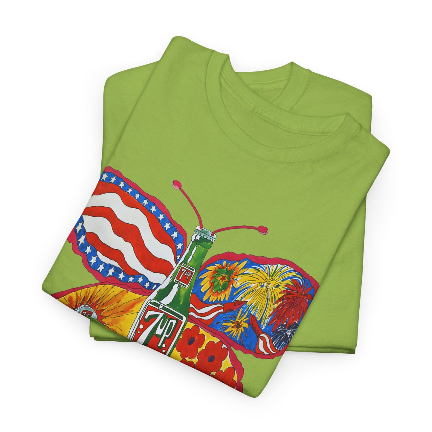 1971 psychedelic ad for 7 up butterfly and bottle reproduction custom edit tshirt