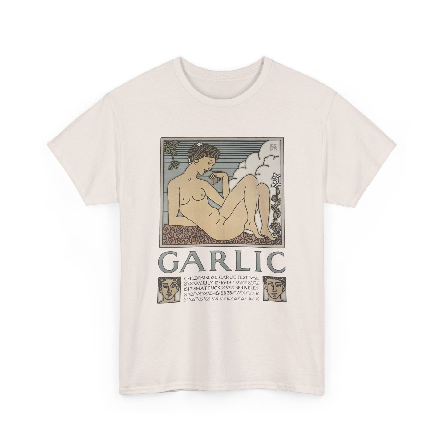 1970s chez panisse garlic festival david lance goines poster reproduction tshirt