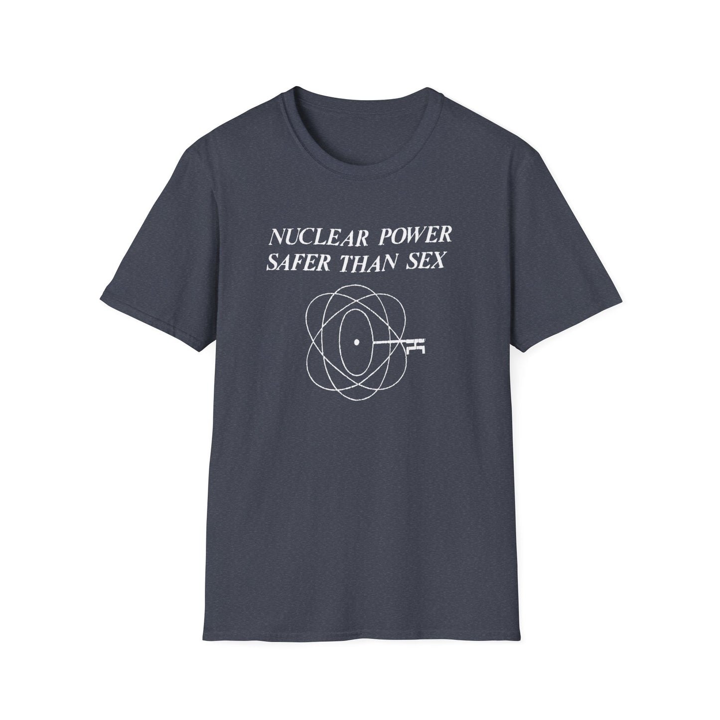 vintage 1970s design "nuclear power safer than sex" tshirt