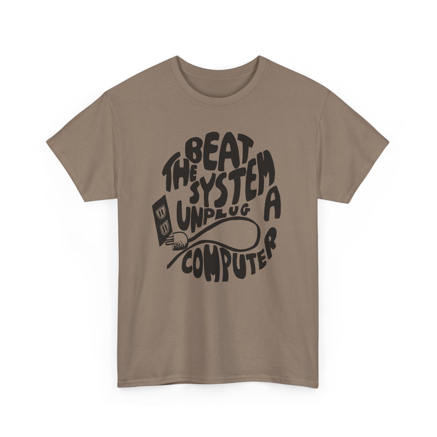 1970s beat the system unplug a computer reproduction tshirt