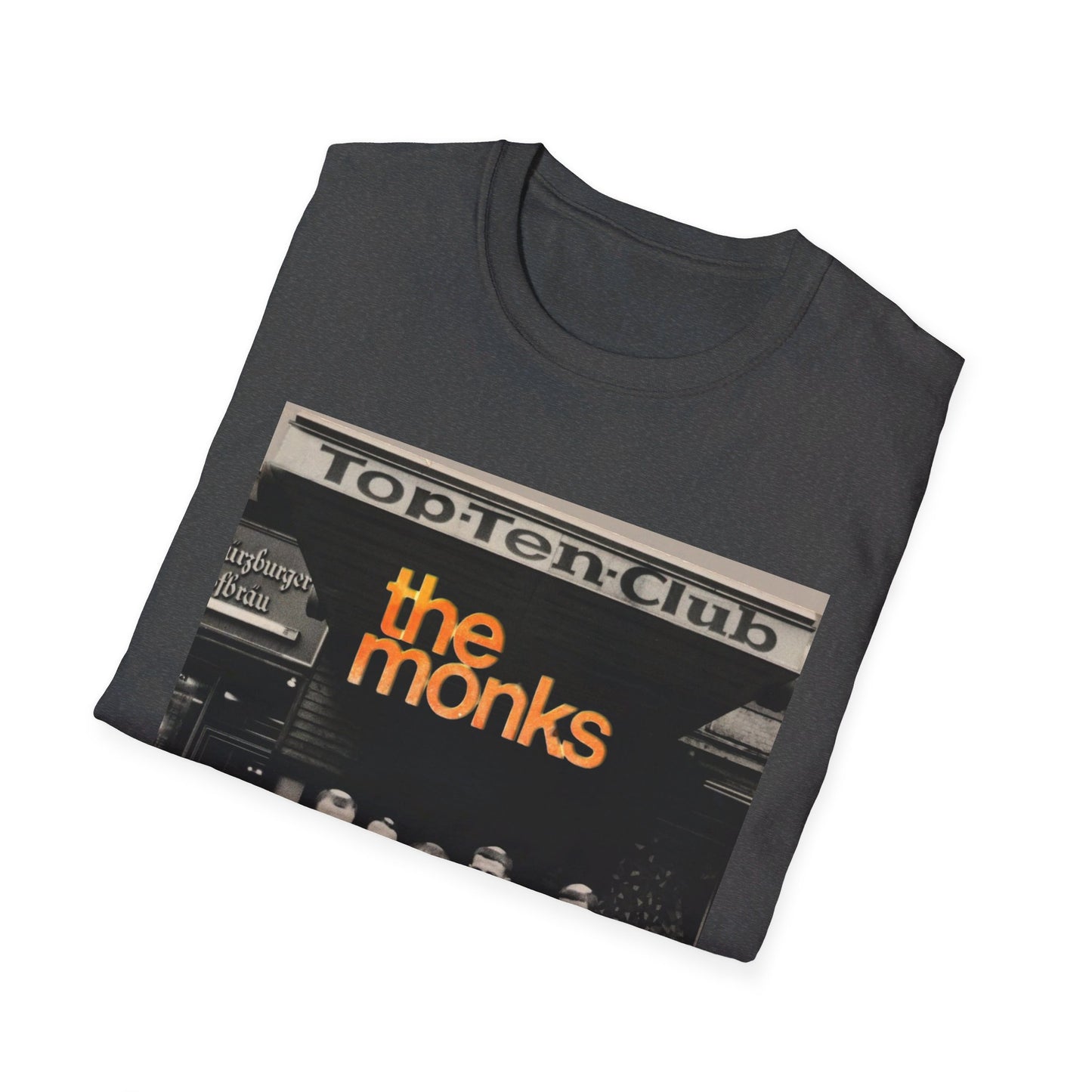 1960s experimental rock n roll band the monks in front of the top ten club tshirt