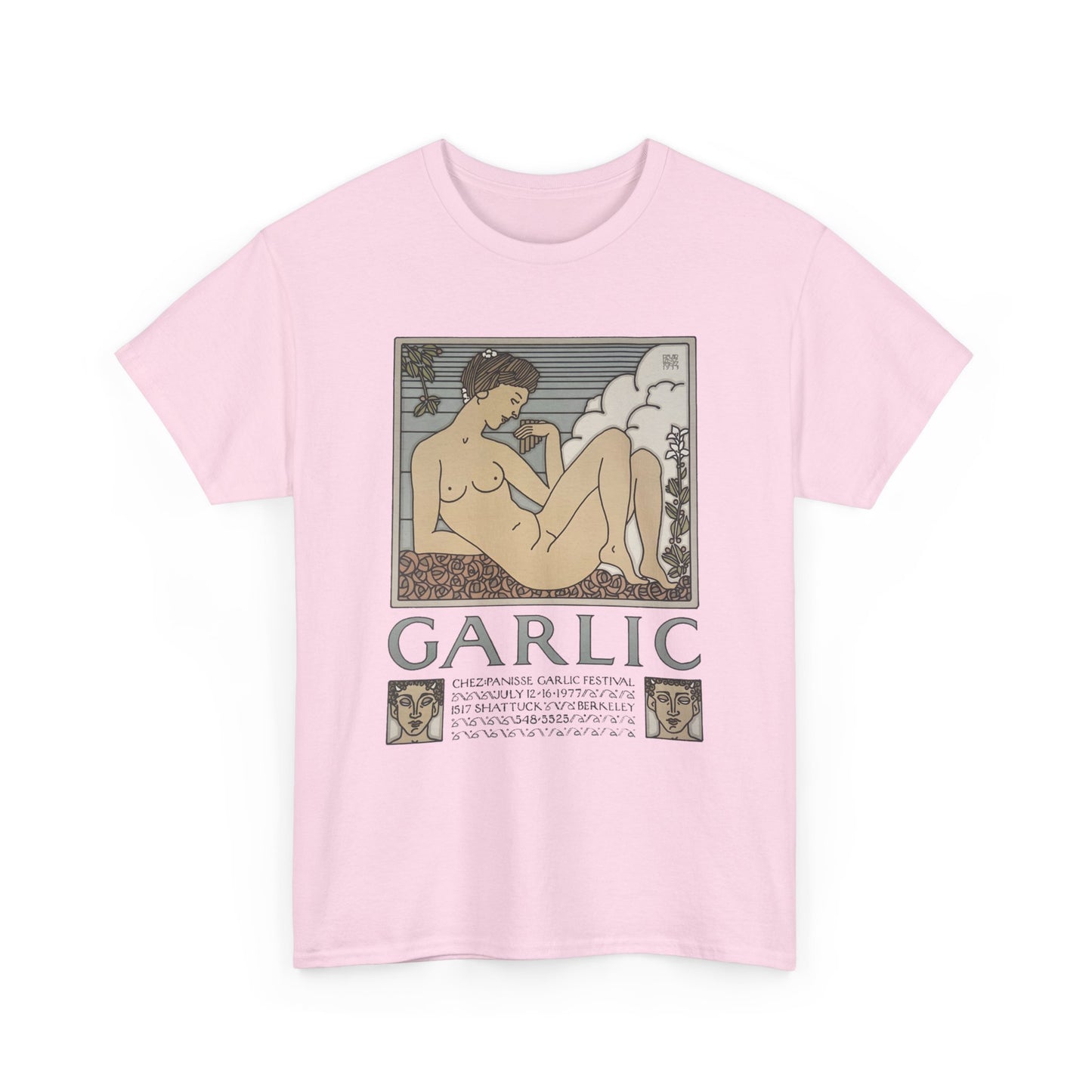 1970s chez panisse garlic festival david lance goines poster reproduction tshirt