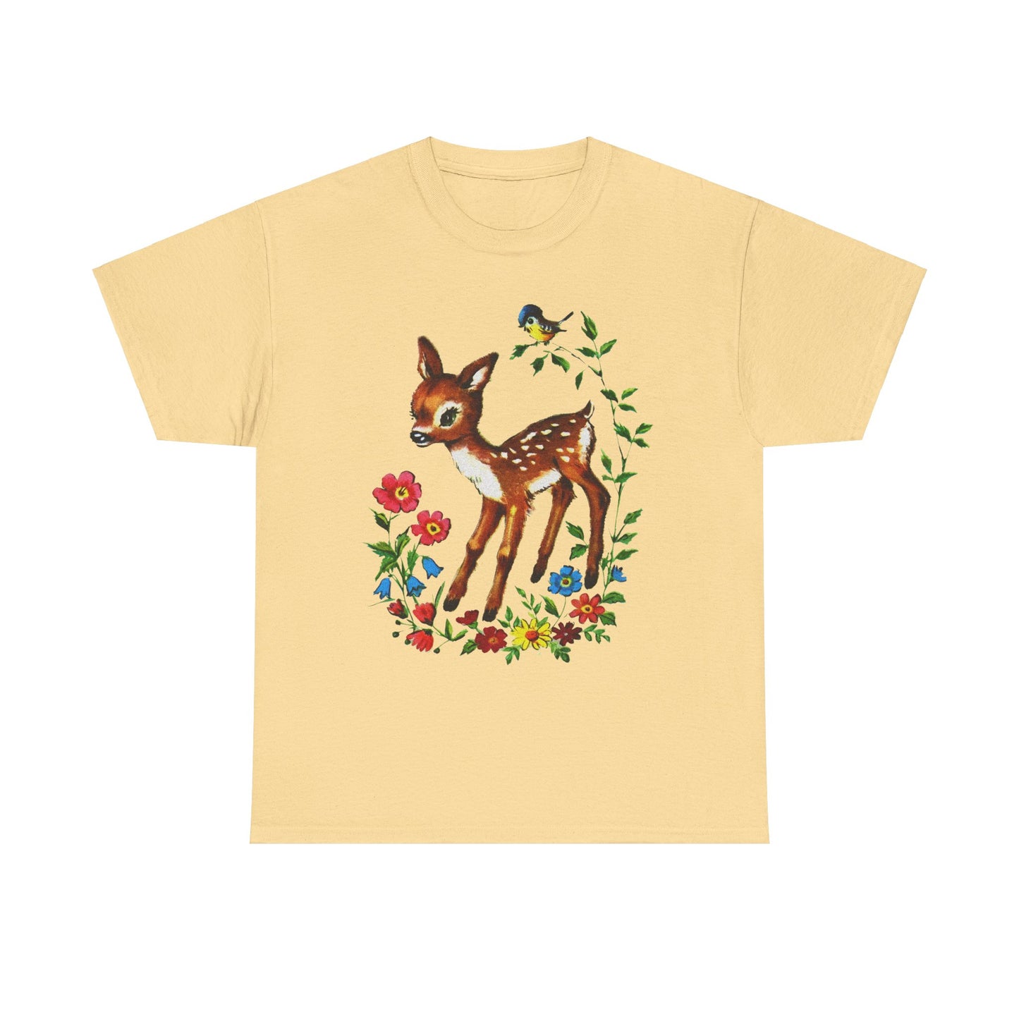 1960s cute baby deer postcard reproduction tshirt