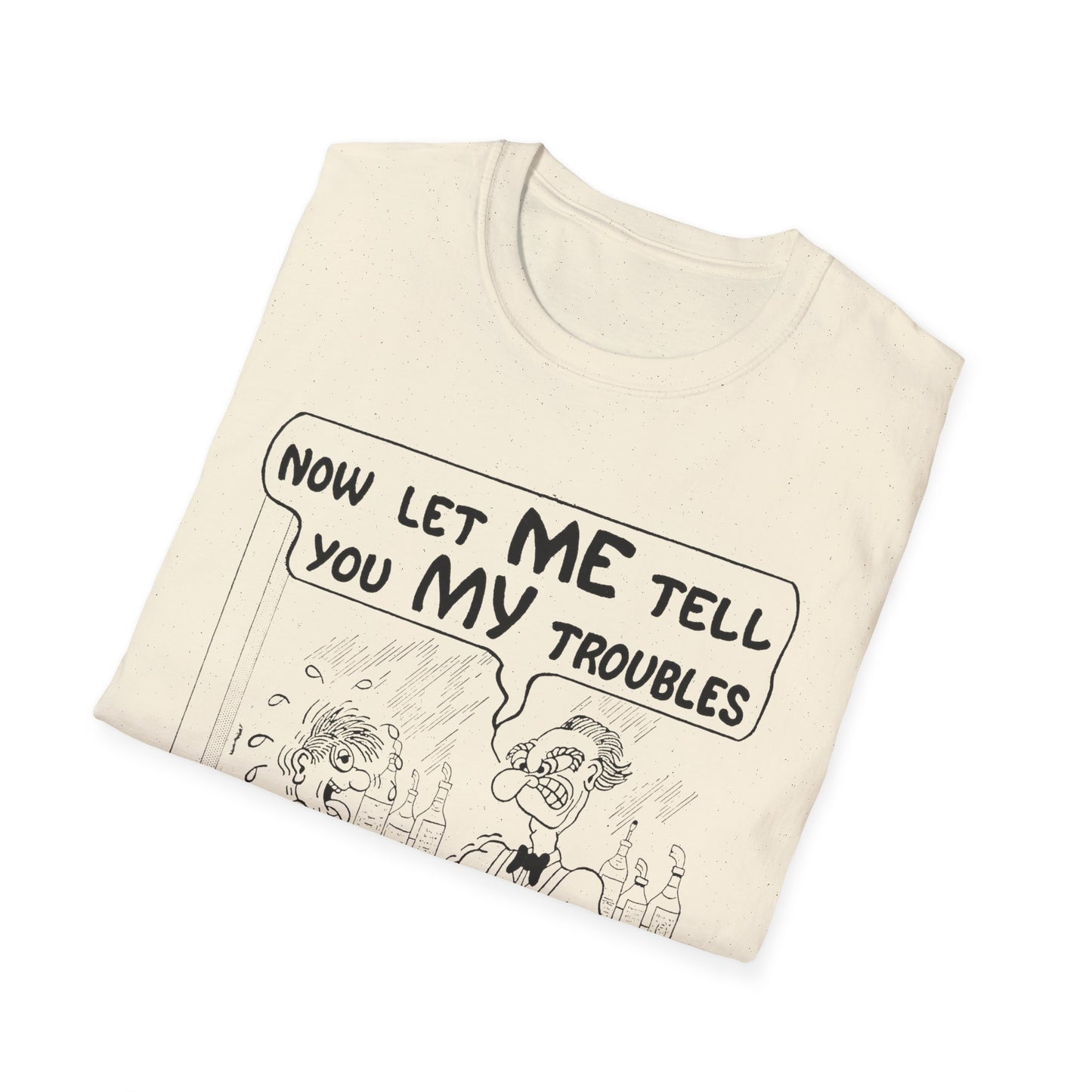 vintage comic "now let me tell you my troubles" bartender tshirt