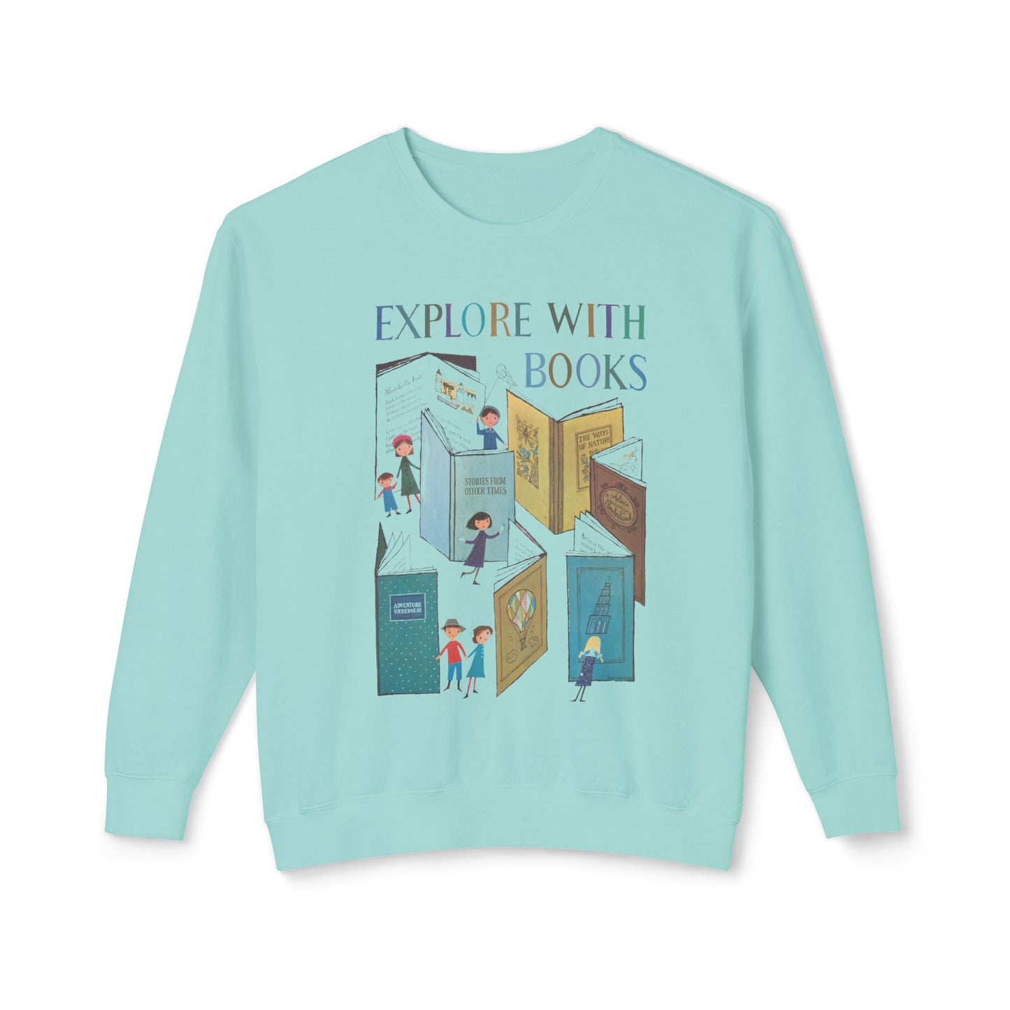 1957 book week poster by a&m provensen "explore with books" reproduction 100% cotton sweatshirt