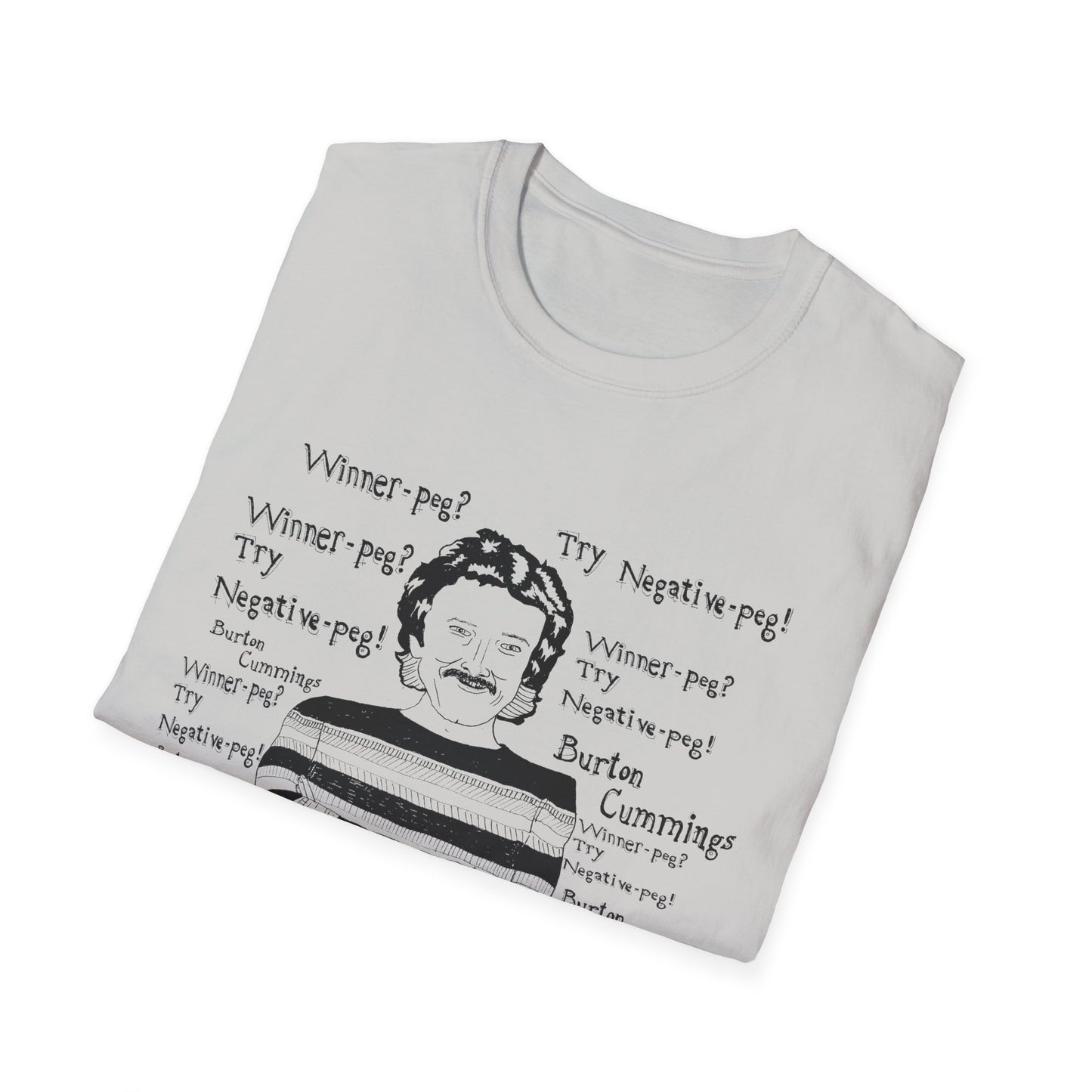 original fan art drawing of burton cummings talking about winnpeg tshirt