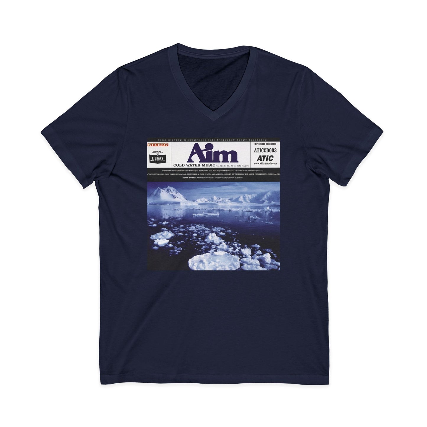 custom v-neck aim 1999 cold water music album tshirt