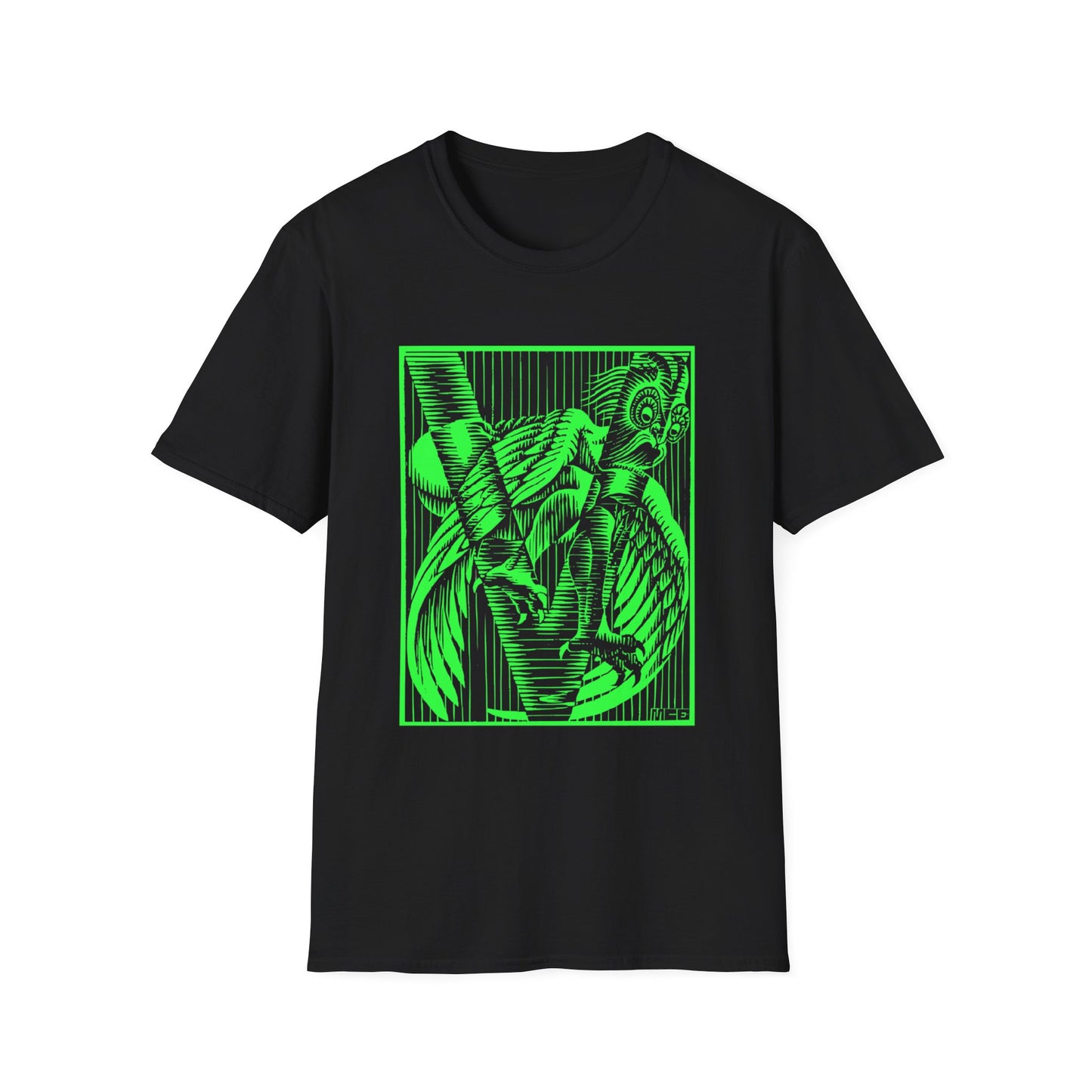 1931 rare m.c escher initial v reproduction in green tshirt