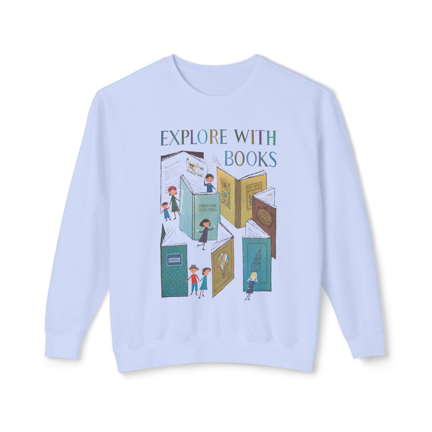 1957 book week poster by a&m provensen "explore with books" reproduction 100% cotton sweatshirt