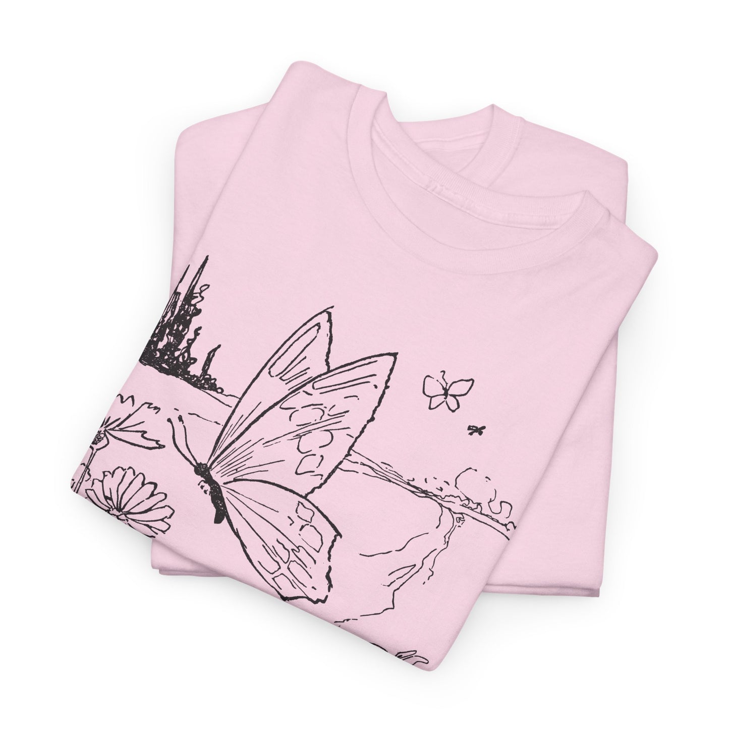 vintage butterfly and flower illustration reproduction tshirt