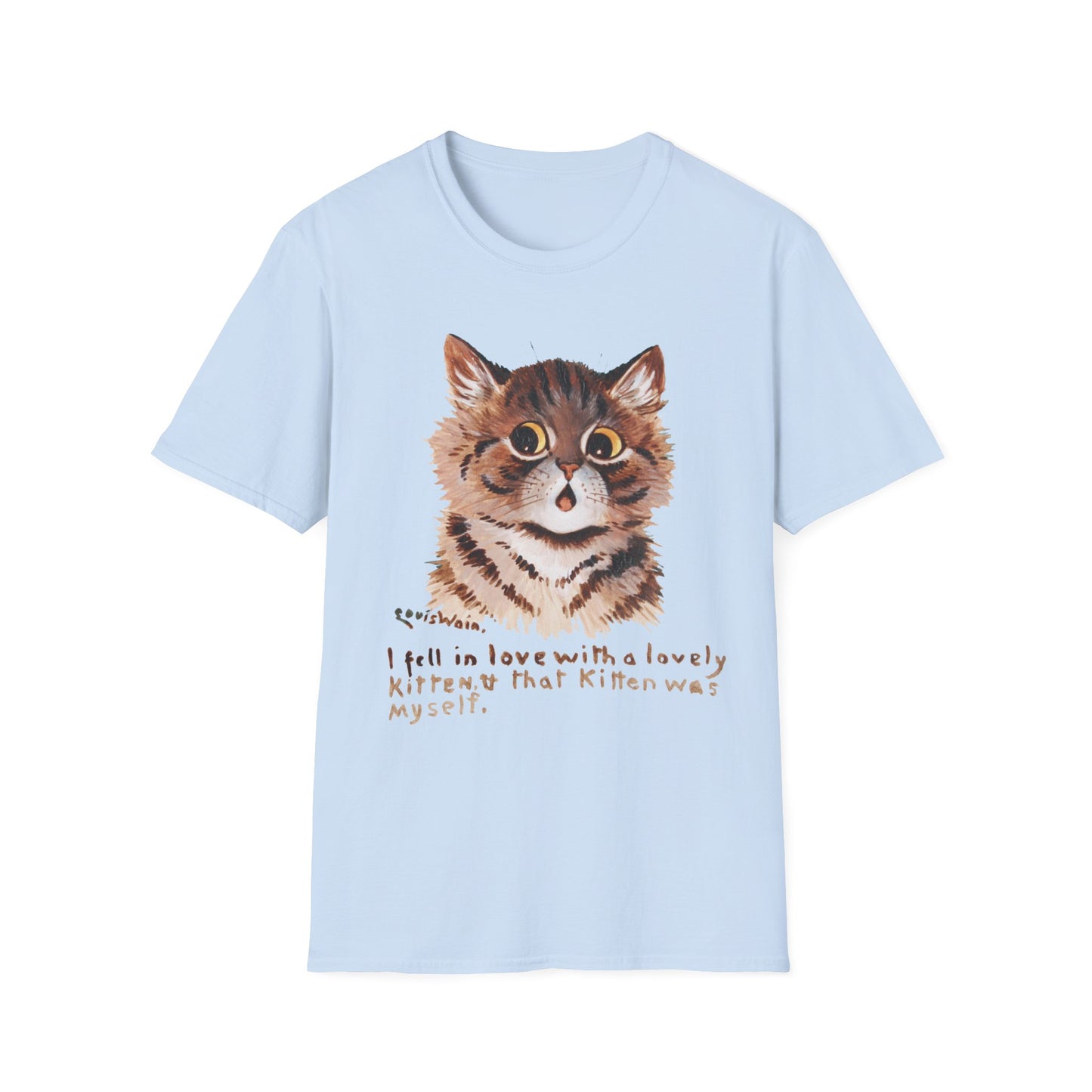 1920s louis wain cat painting "i fell in love with a lovely kitten, & that kitten was myself" tshirt