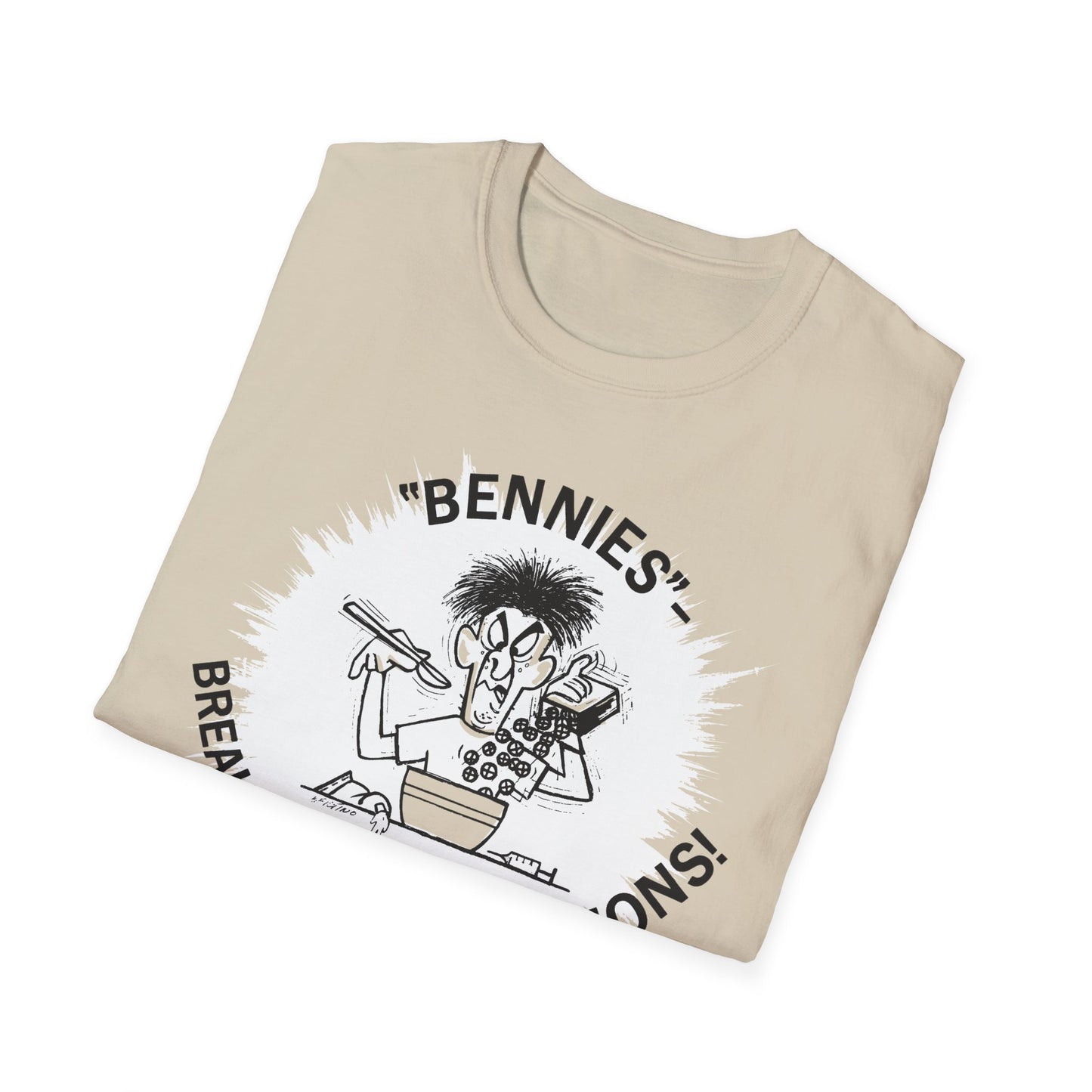 1960s/70s anti-drug poster tshirt "bennies - breakfast of chumpions! chumps are never champs!" by smartset smarteen s.o.s tshirt