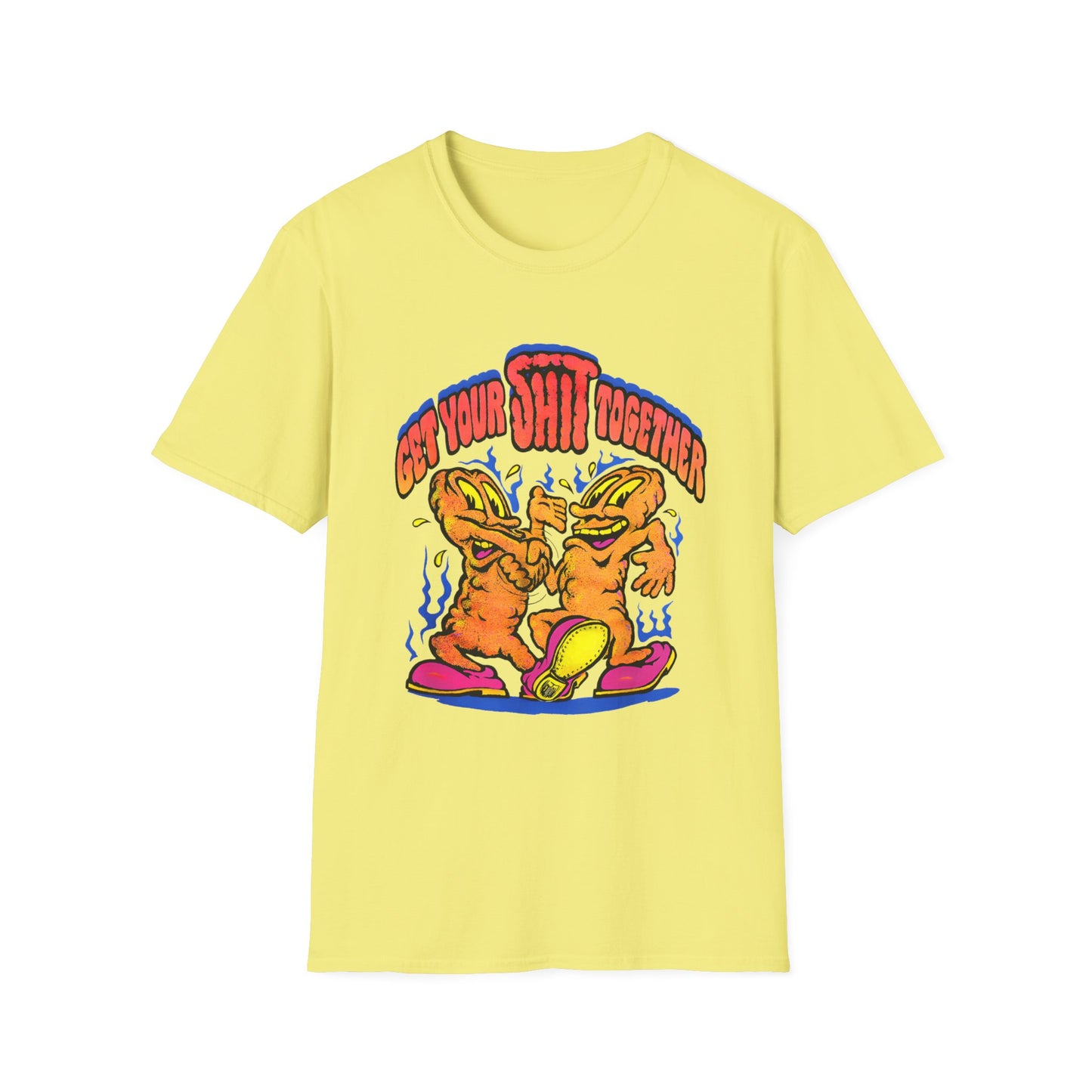 1970s graphic "get your shit together" two shits shaking hands tshirt