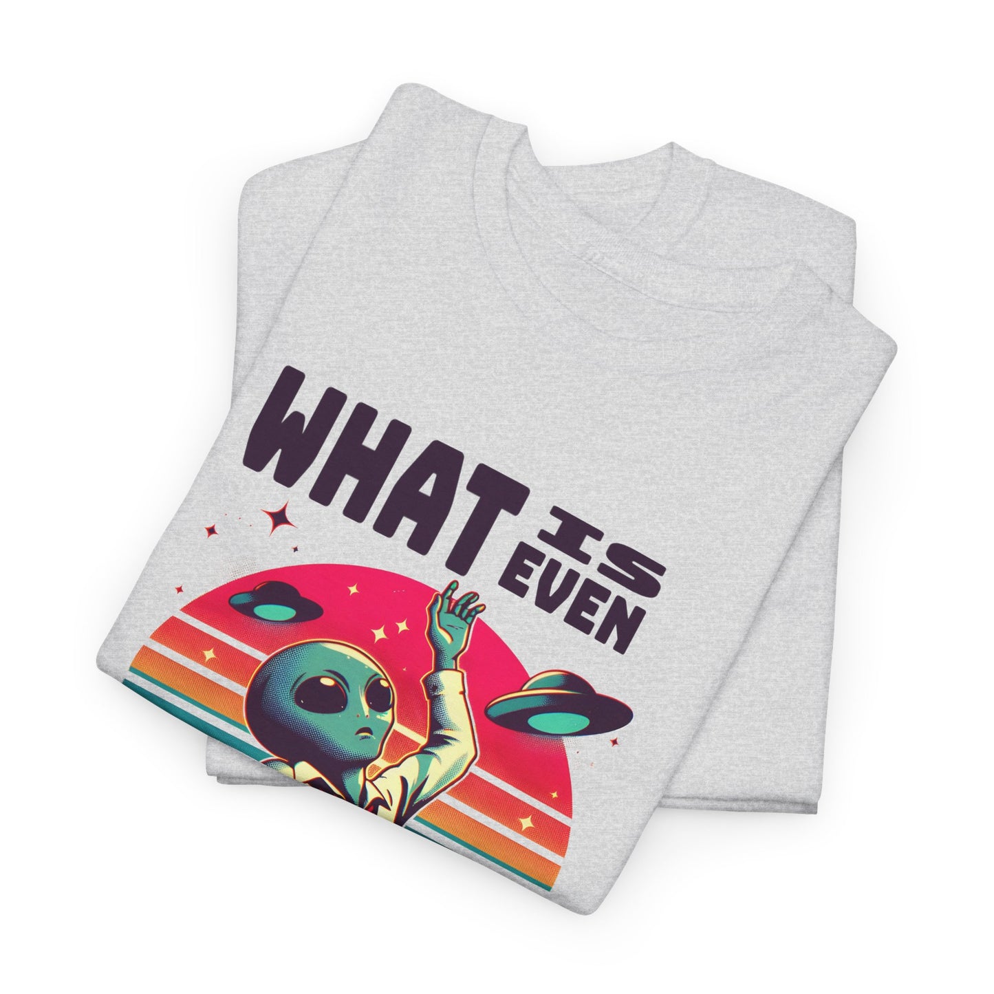 what is even happening floating businessman alien tshirt