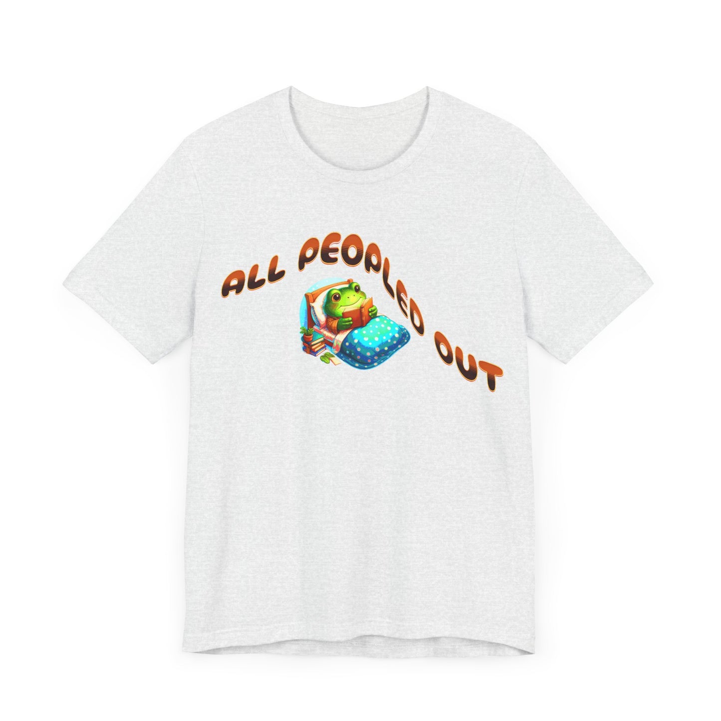 all peopled out cute frog reading a book in bed tshirt