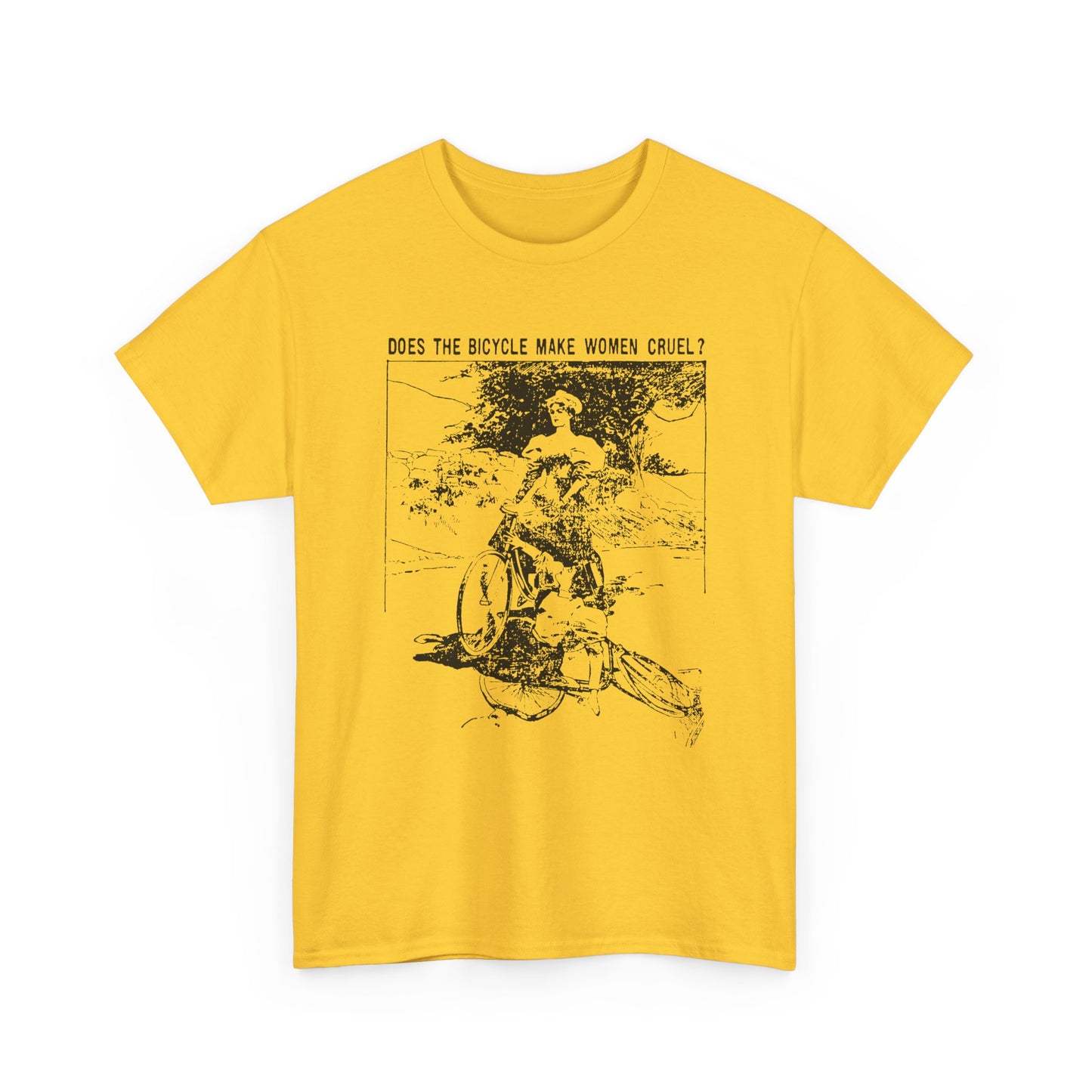 1897 cartoon does the bicycle make women cruel? reproduction tshirt