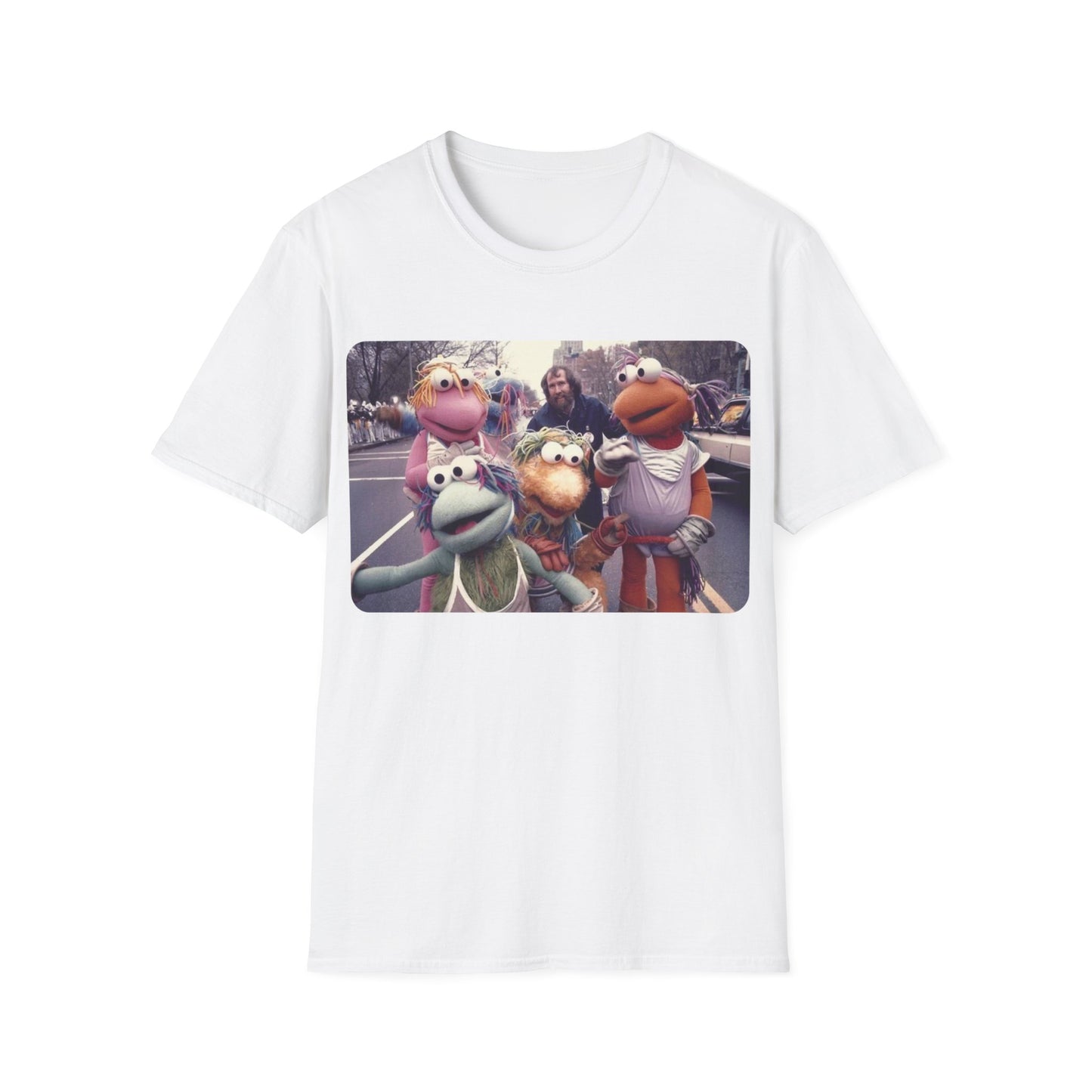 jim henson and the full-body fraggles at the 1984 macy's thanksgiving parade photo tshirt