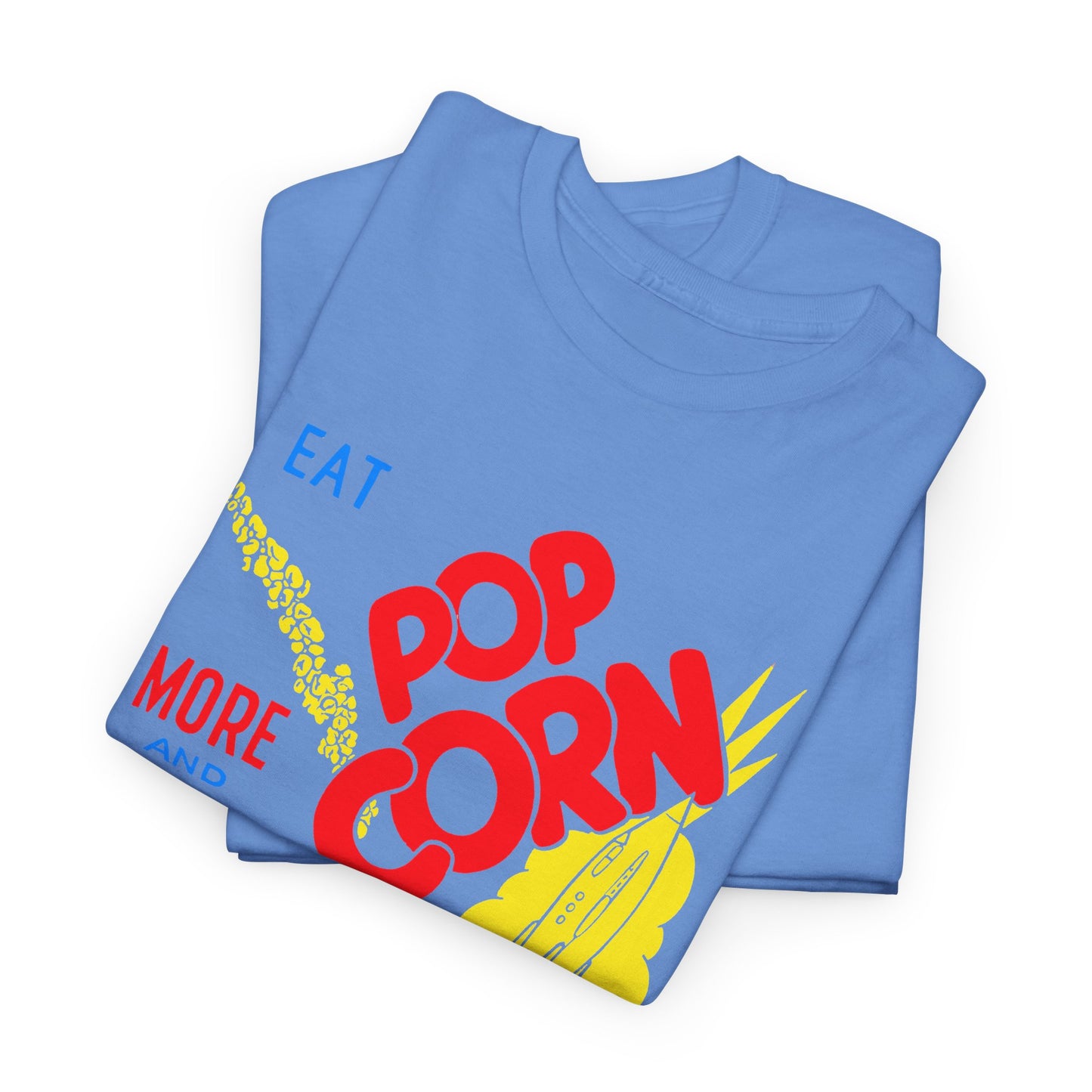 1950s coloured popcorn box logo eat popcorn more and more and more out of this world! tshirt