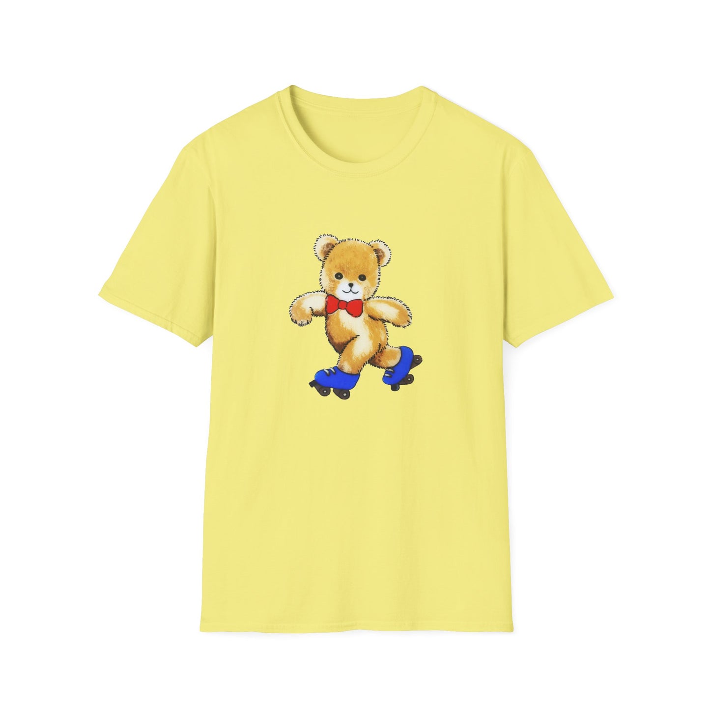 roller skating cute vintage teddy bear illustration reproduction tshirt