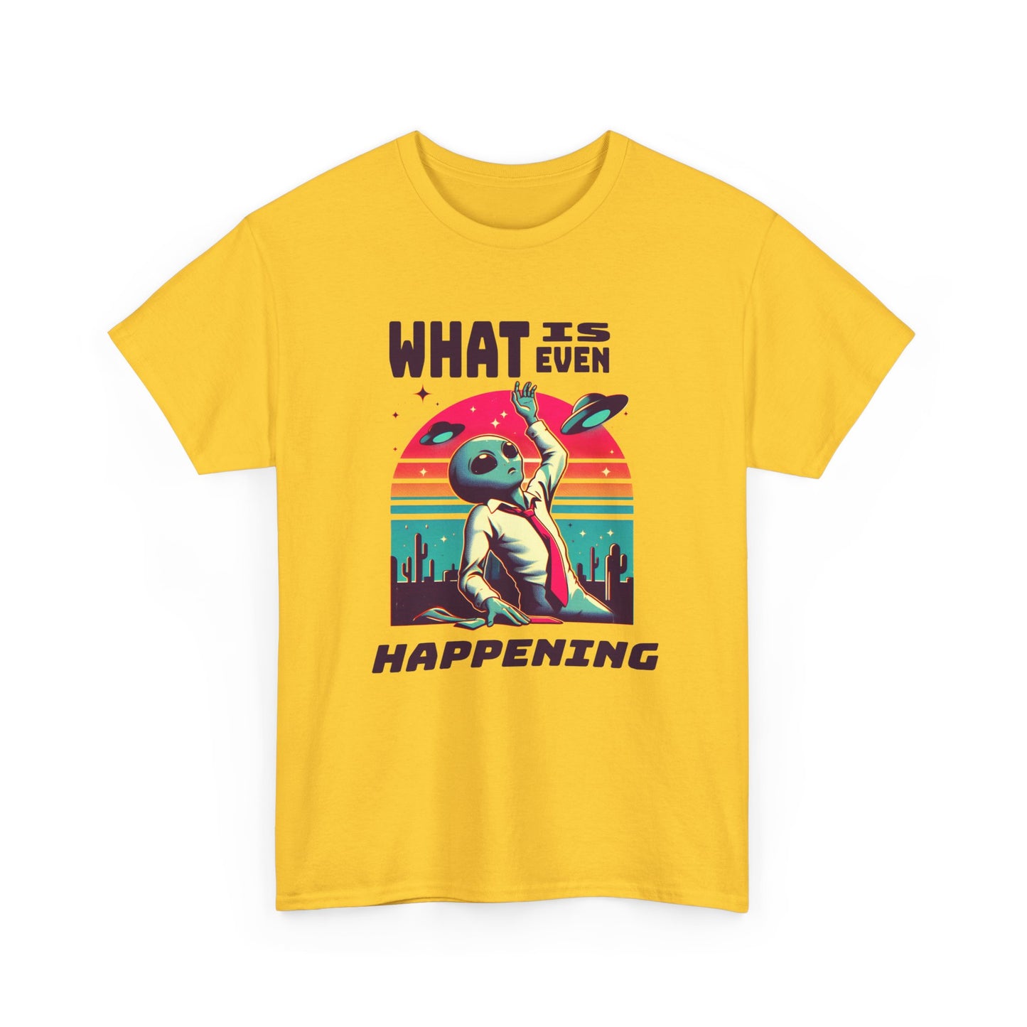 what is even happening floating businessman alien tshirt